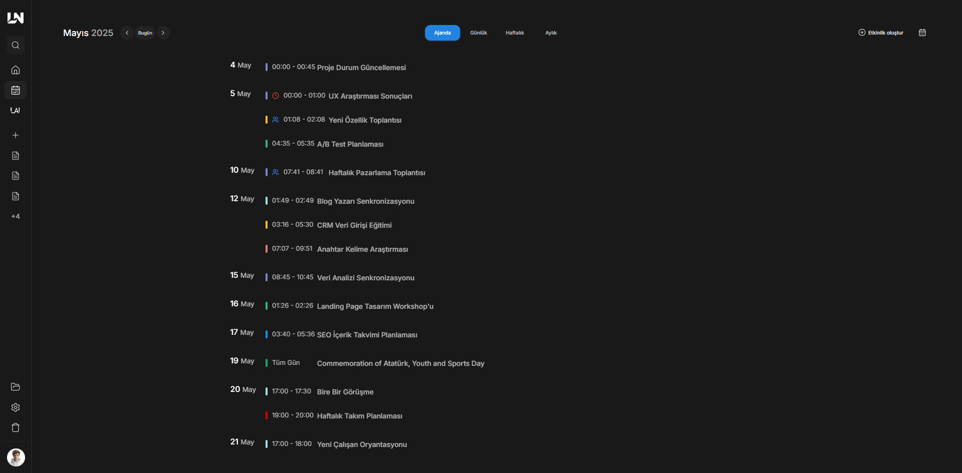 Lumindnote Ajanda Görünümü